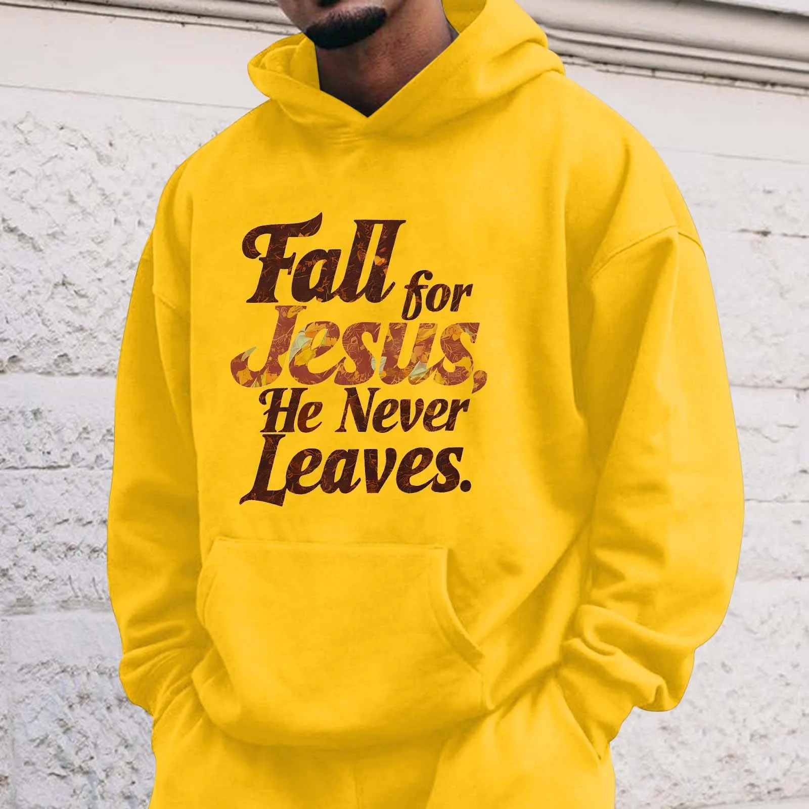 Fall For Jesus Graphic Hoodie Men Hip Hop Vintage Hooded Sweatshirts Pullover Top For Men Trendy Aesthetic Thanksgiving Pullover