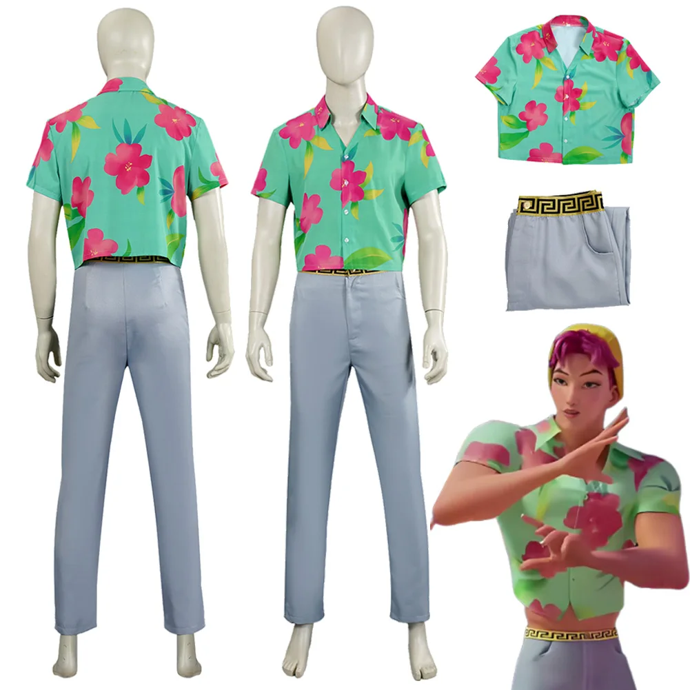 

Anime Abby Cartoon Demon Hunter of KPop Cosplay Roleplay Disguise Green Tops Long Pants Set Halloween Suits Fantasia Costume Men