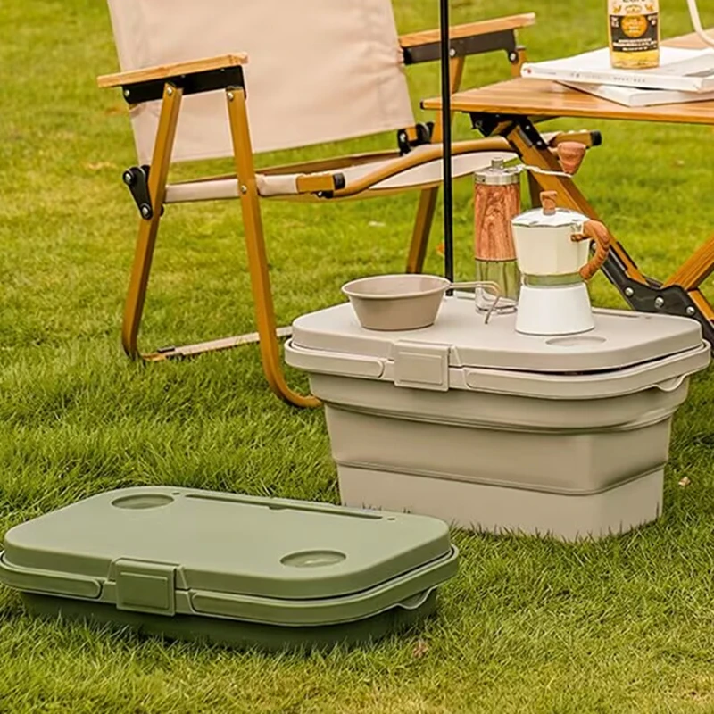 سلة نزهة خارجية للتخييم متعددة الوظائف تحمل يدويًا مع غطاء سلة تخزين متعددة الوظائف صندوق تخزين نزهة قابل للطي