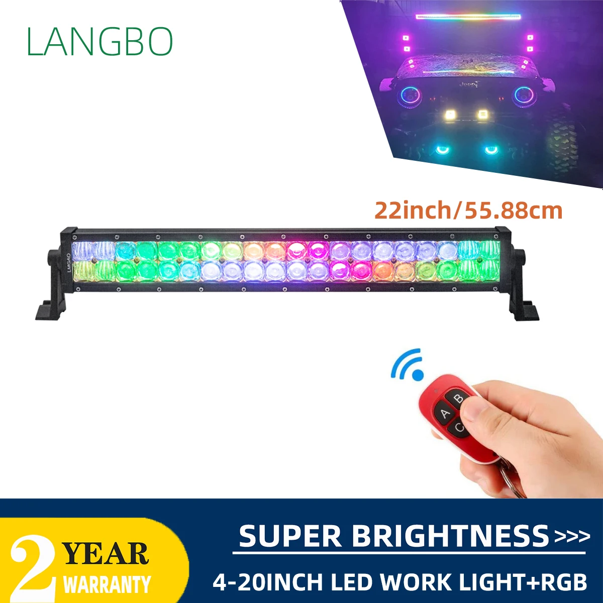 4x4 Off Road RGB LED Work Light Bar Pods 4 7 20 inch 120W Telecontrol  Fog Driving LED For Auto ATV Motorcycle Truck Jeep 12 24