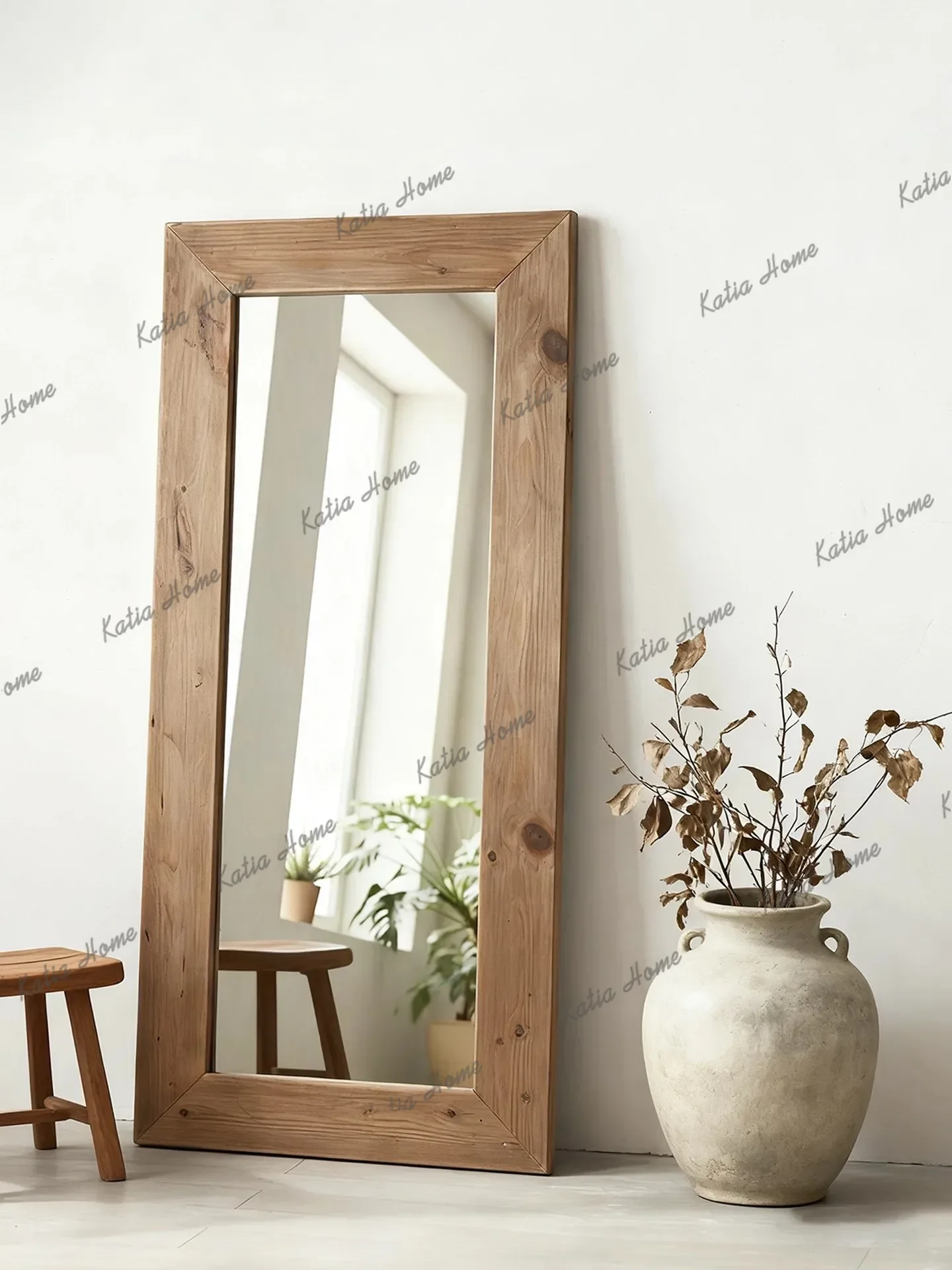 PG Chinese Style Retro Wind Of Simplicity Log Wood Full Body Mirror Living Room Bedroom Decorations Dressing Wall-mounted Mirror