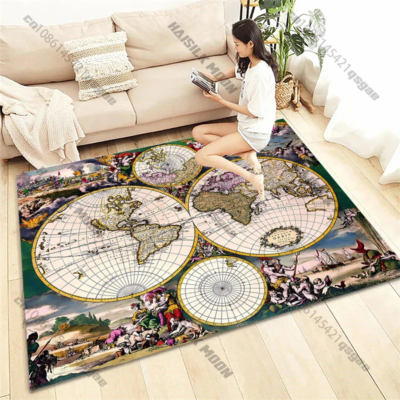 

1PC Vintage World Map Print Rug for LivingRoom, Bedroom, Office Large Area, All Seasons Rug,Stain Resistant Carpet,Fast Shipping