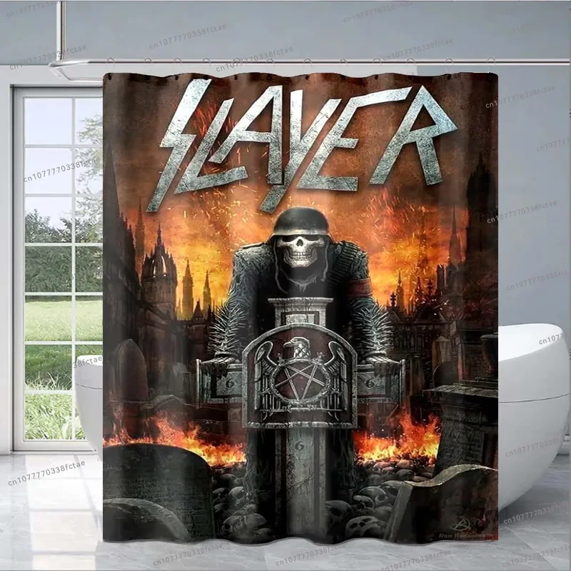 Rock Slayer Heavy Metal Band Shower Curtain Horror Skull Pattern Shower Curtain Adult Bathroom Fashion Decorative Shower Curtain