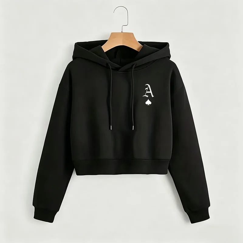 

Trendy Print Autumn Winter Cropped Sweatshirt Crop Top Hoodie Y2k Sweatshirts Gothic Casual Style Clothes