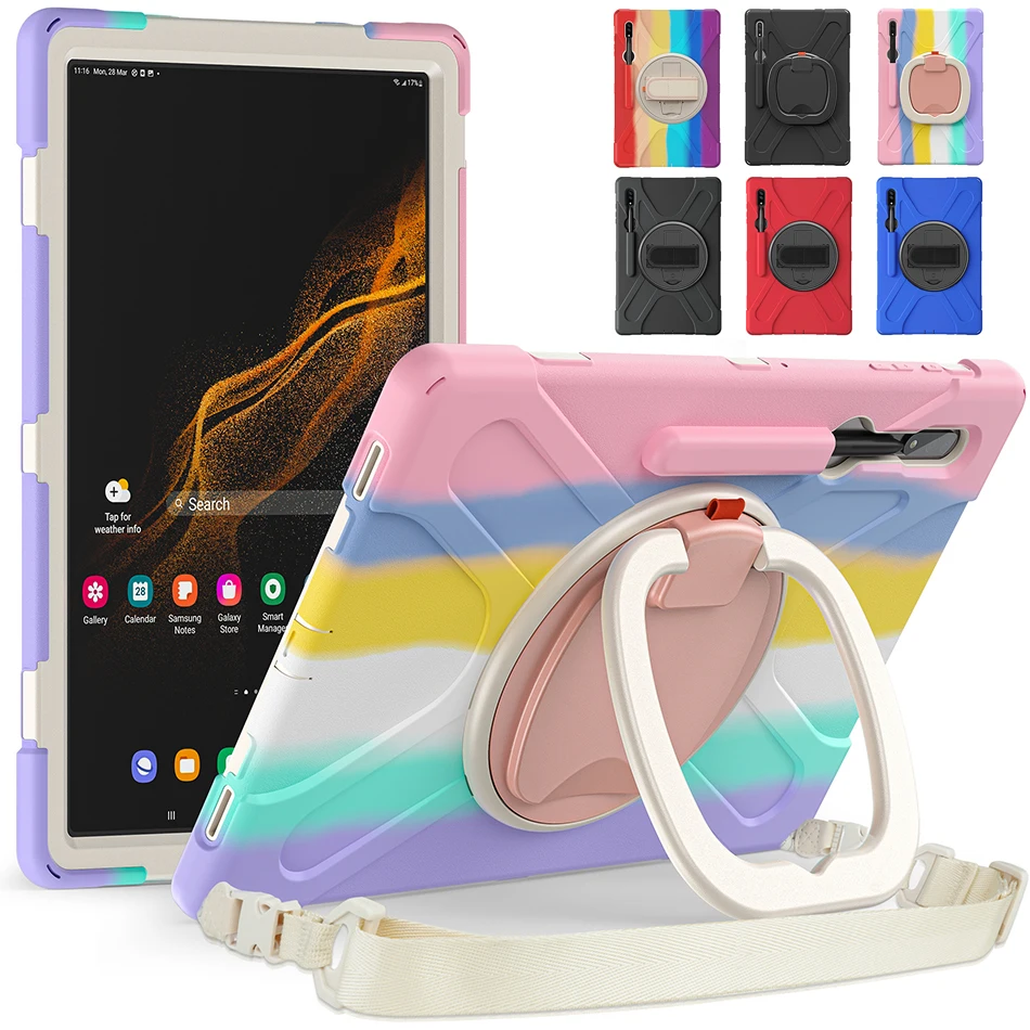 

High Impact Shockproof Case for Samsung Galaxy Tab S8 Ultra 2022 Silicone Hard Cover X900 X906 Kids Case with Strap Pencli Slot