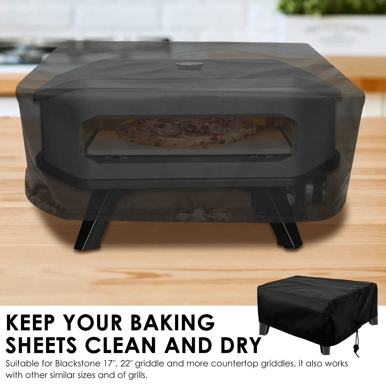 Pizza Oven Cover Outdoor Waterproof Dustproof Oxford Cloth BBQ Grill Griddle Cover with Adjustable Buckle Strap BBQ Acceaasries