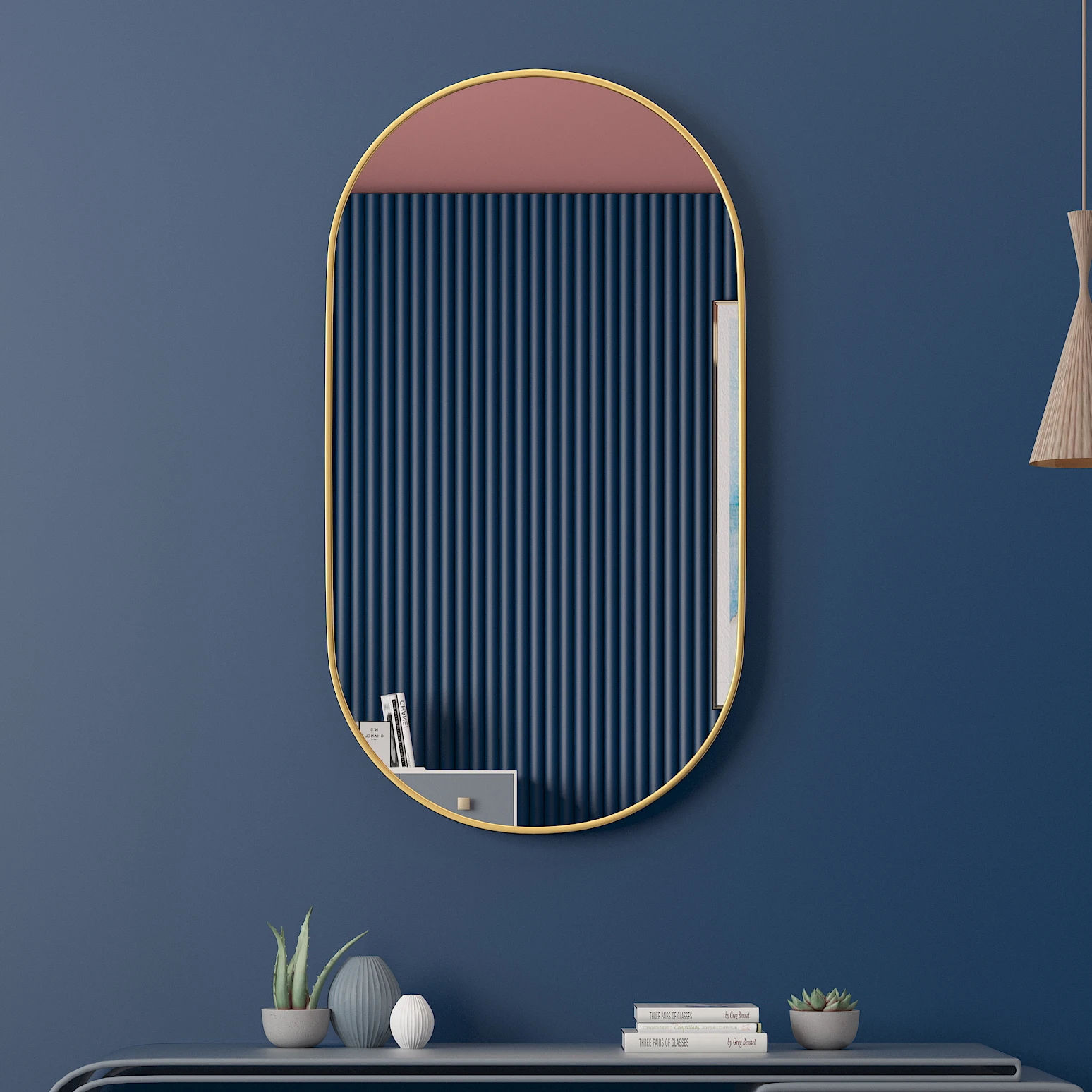 

Toilet Hole-free Wall Hanging Gold Metal Frame Oval Bathroom Mirror Wall-mounted Sink Toilet Bathroom Mirror Vanity Mirror Moder