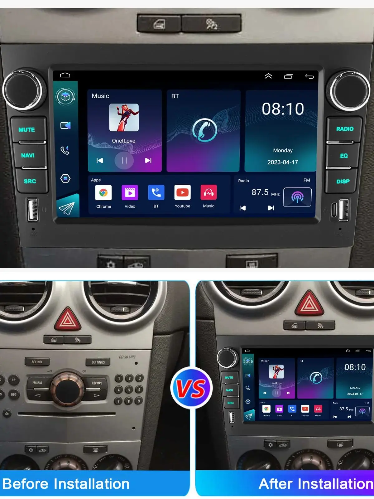 ESSGOO Android 15 Drahtlose Carplay Auto Radio Für Für Opel Astra H J2004 Vectra Vauxhall Antara Dual USB Auto Stereo GPS WiFi