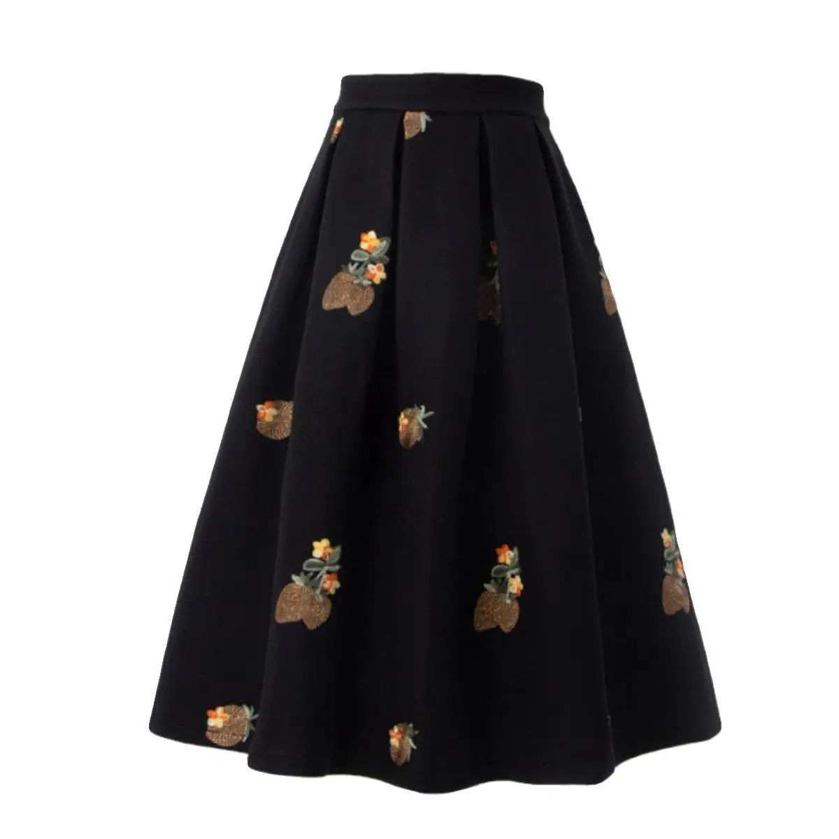 Embroidered Woolen Skirt Autumn and Winter High Waist Umbrella Skirt Fluffy Women A-line Vintage Long Skirt Women Elegant M159