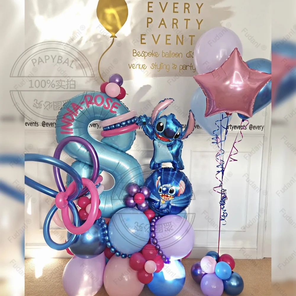 51Pcs Disney Lilo&Stitch Theme Blue Metal Latex Balloons 40'' Number 1-9th Foil Ball Baby Shower Kids Girl Birthday Party Decor image 2