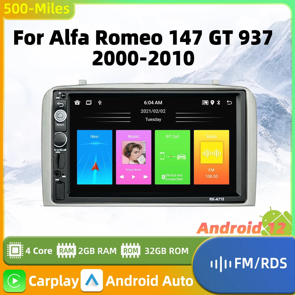 2 Din Android Car Stereo Screen for Alfa Romeo 147 2000 - 2010 7 Inch Car Radio Multimedia Player GPS Aotoradio Carplay Auto