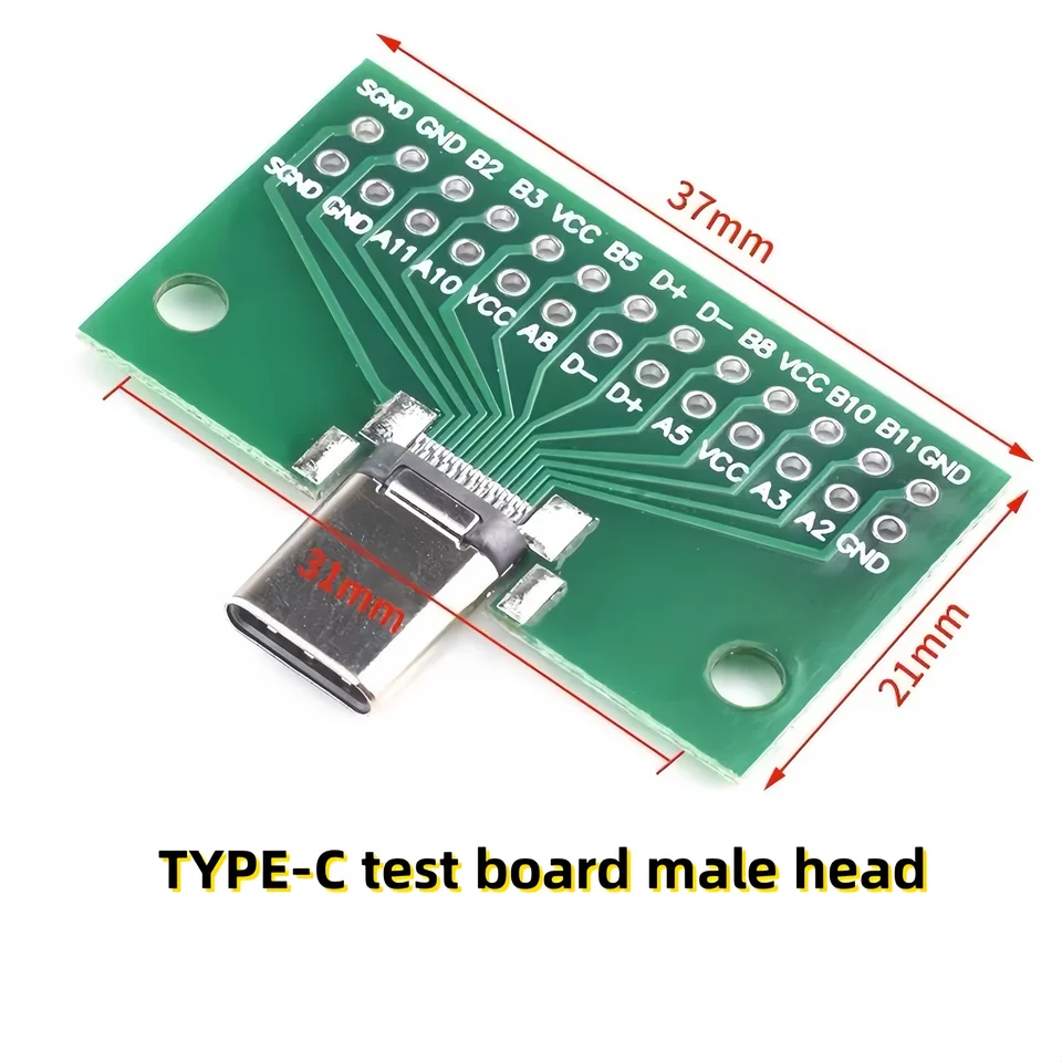 1 Pieza Adaptador Tipo-C Macho a Hembra USB 3.1 Placa PCB de Prueba Conector Tipo C 24P 2.54mm para Transferencia de Cable de Datos 5