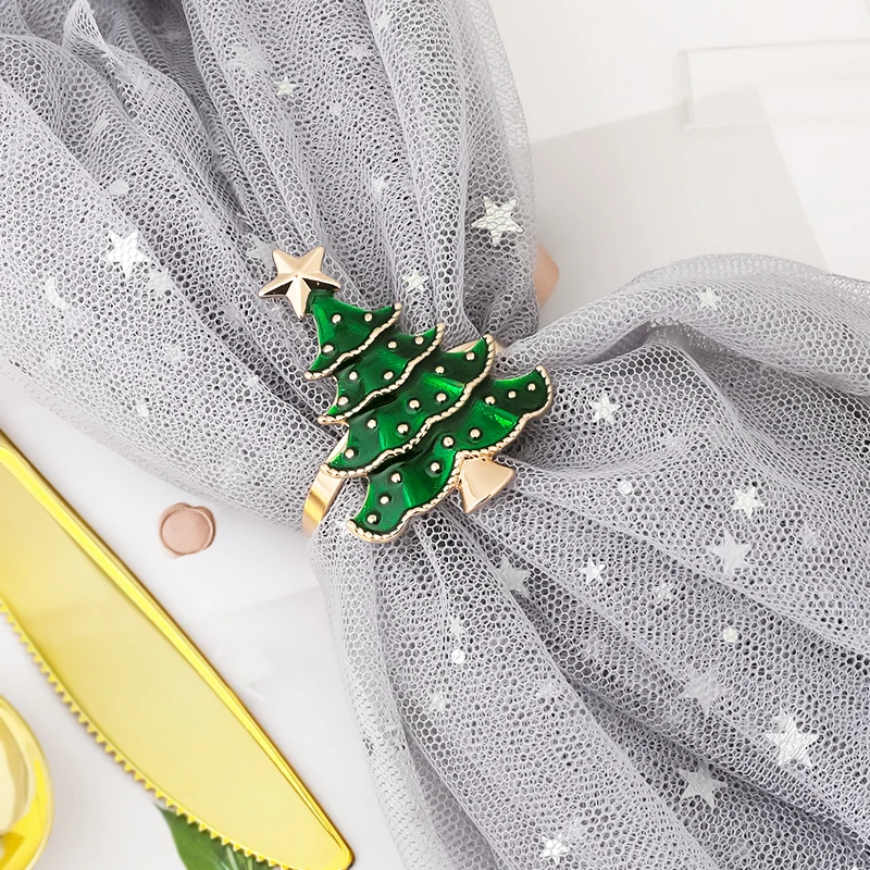 

1PC Gold Green Christmas Tree Napkins Holder Farmhouse Xmas Napkin Ring Christmas Wedding Party Dinner Table Decoration Supplies
