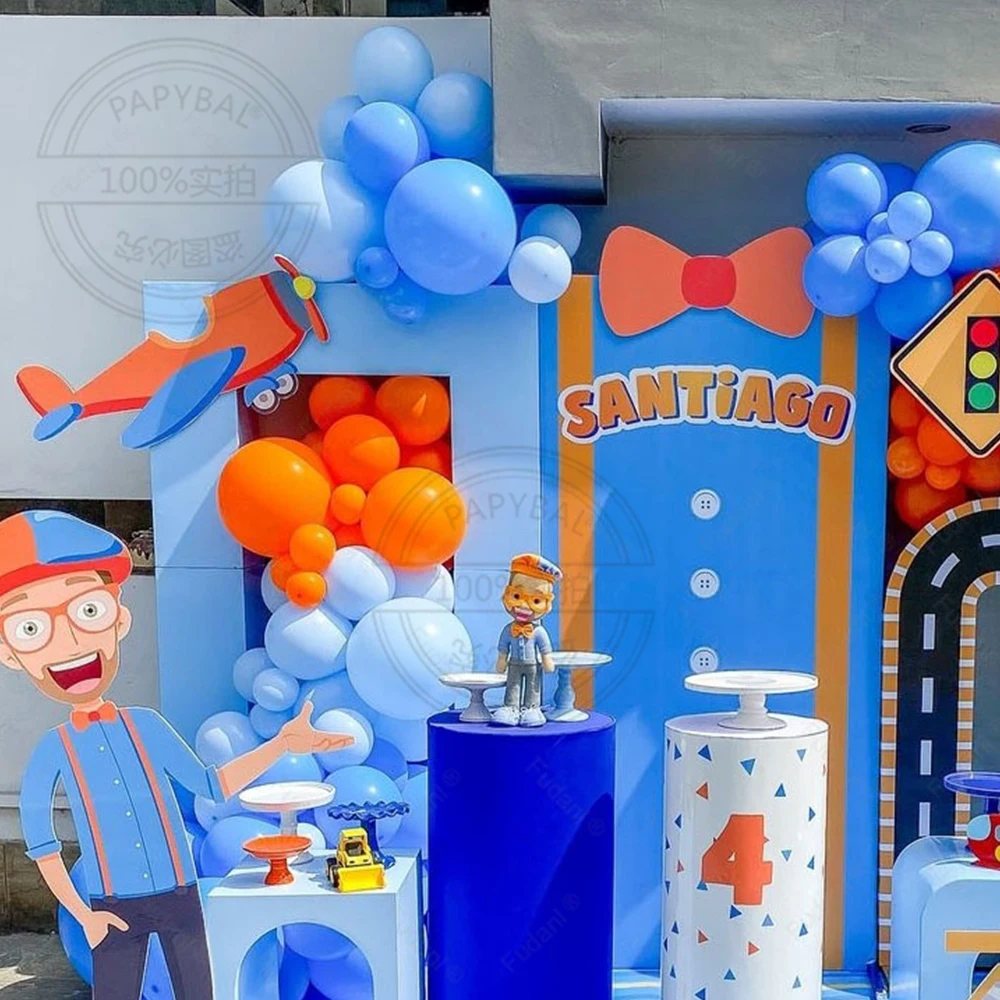 122PCS blue orange latex Balloon Arch Kit Boy Child Blippi themed birthday party decoration balloon gender reveal decoration