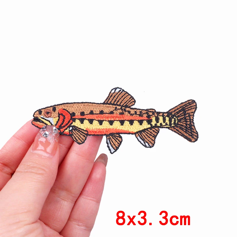 Fisch- und Forellen-Stickerei-Aufnäher für Kleidung, Outdoor, Wave Japan, Lucky Fish Patch, Aufnäher zum Aufbügeln, thermoadhäsiver Aufnäher – Detail 20