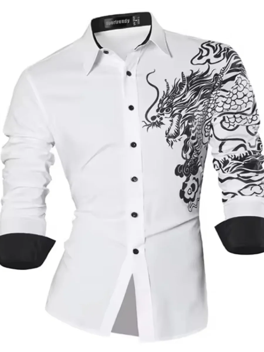 

Men's dragon-pattern long-sleeved shirt - modern luxurious casual shirt - brand new, comfortable and high-quality men's top