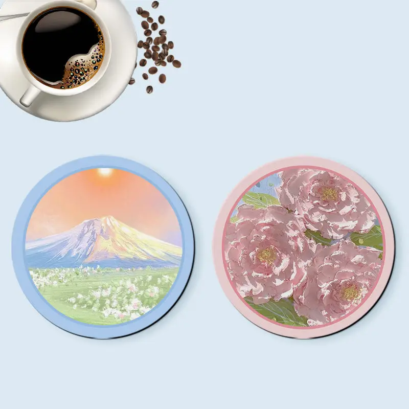 Diatom Mud Placemat for Dining Table Floral Coaster Non-slip Water-absorbent Oil Painting Quick Drying Kitchen Office Pads Ins