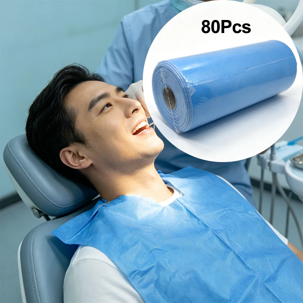 80Pcs/Roll Disposable Dental Apron Medical Cover Shield Neckerchief Scarf Towels Dentistry Materials Dentist Patient Bibs Pads