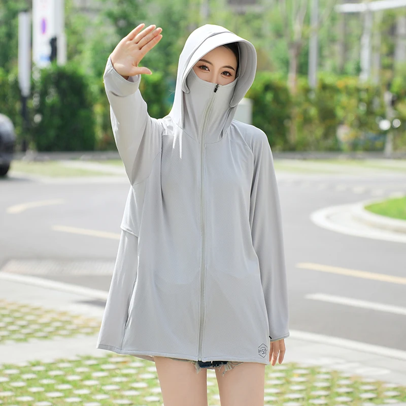 Ultra Thin Sunscreen Jacket Women Cycling Fishing Coat Outdoor Sport UPF 50+ UV Sun Protection Hoodie Shirts Ice Silk Summer 5XL