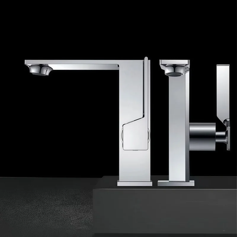 Gunmetal Gray Basin Faucet, All-Copper Hot and Cold Bathroom Cabinet Wash Basin Faucet, Bathroom Sink Faucet