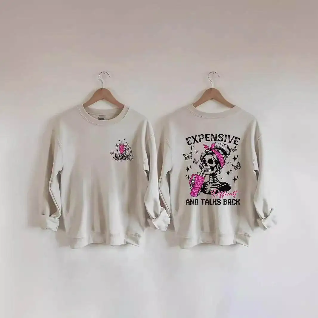 

Spring Autumn Cotton Sweatirt Women's round Ne Skeleton Design Pure Cotton Hoodie Outerwear Faionable Student Sle