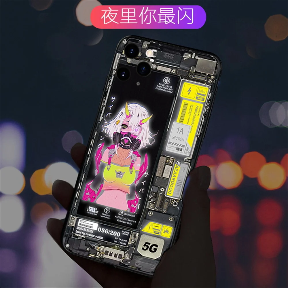 LED Phone Case For iPhone Air 17 16 E 15 14 13 12 11 Pro Max Back Cover Sound Acoustic Control Protect Shockproof Glass Cover