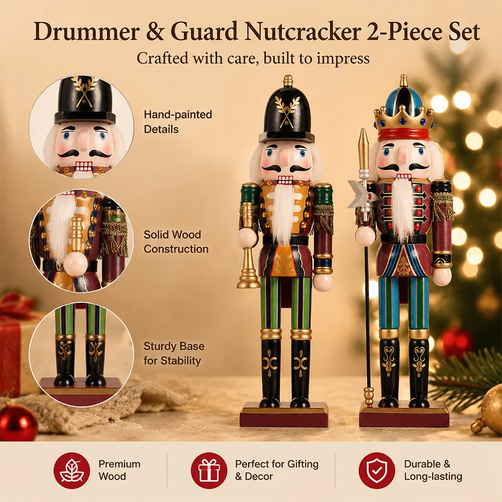 30CM Weihnachten Nussknacker Soldat Puppe Holz Vintage Puppe Kreative Handwerk Geschenk Weihnachten Dekorationen Hause Ornament – Detail 8