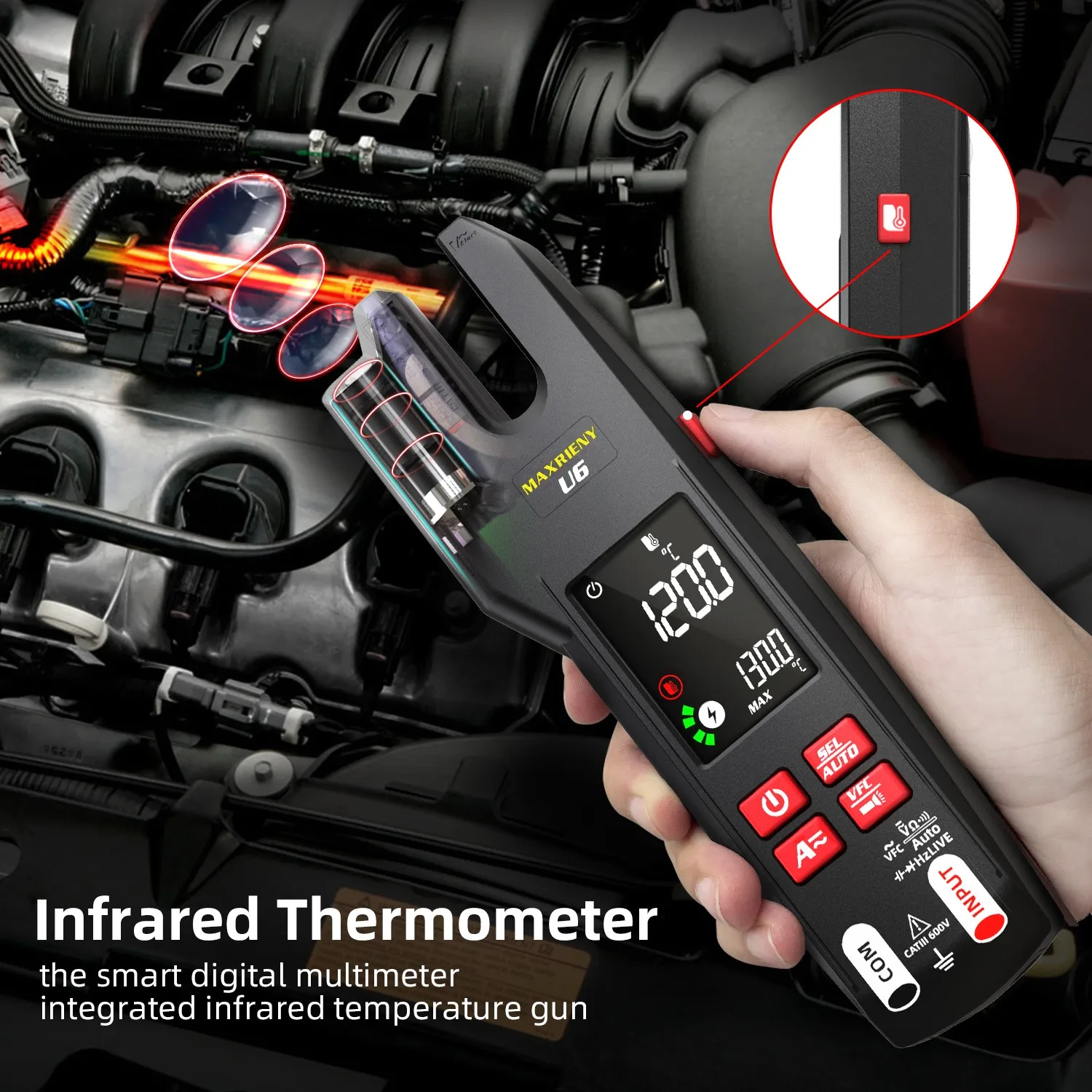 U6 U6X Digitale vorkstroommeter 600A Stroom Open kaak Ampèremeter Multimeter DC AC Stroom Hz Elektrische tester Oplaadbare batterij