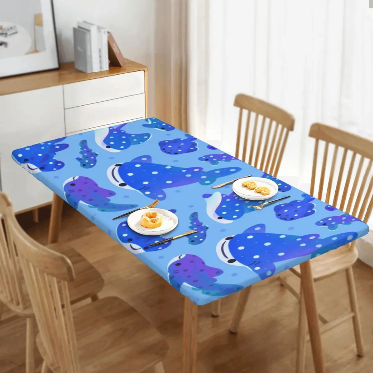 Polka Dot Shark Custom Rectangular Tablecloth Oilproof Table Cover for Dining Events Table Cloth