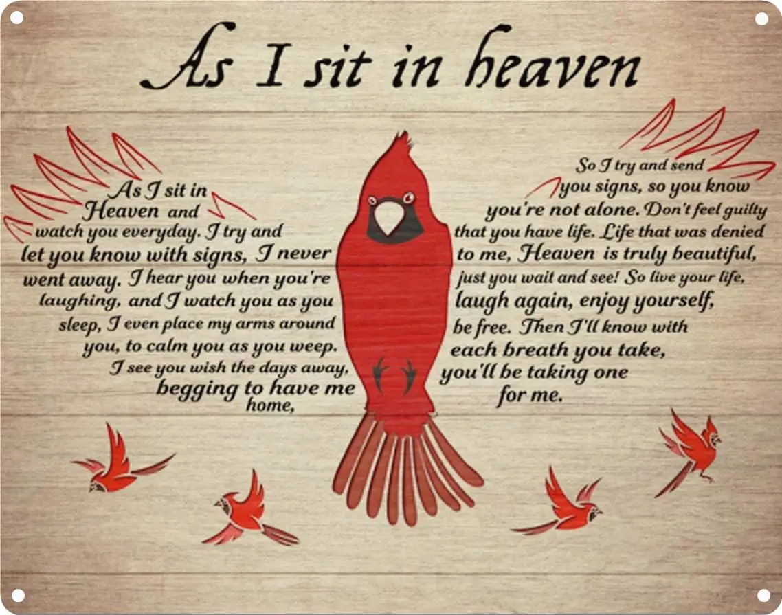 AMELIA SHARPE Vintage Tin Sign Cardinal That Fell from The Sky When I was Sitting in Heaven. Home Wall, House Garage Bar Decorat