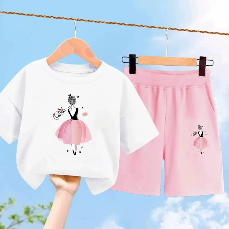 Summer Fashion Clothing Ballet Girl T-shirt Loose Shorts Short Sleeved Two-piece Set Girls Brand Costumes 3-14T