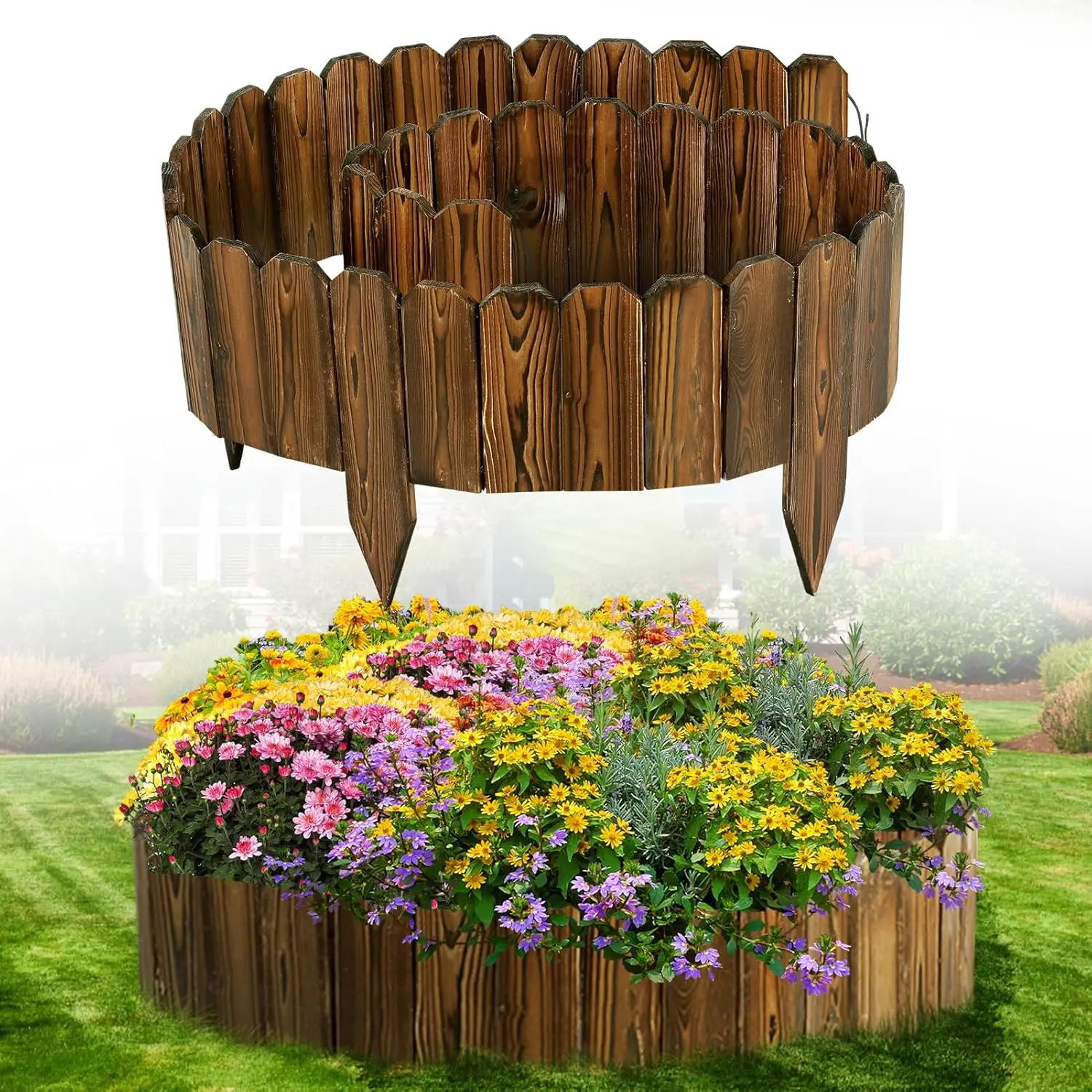 

Деревянный садовый бордюр из сосны, устойчивый к погодным условиям, 11,8 футов x 8 дюймов, для декора уличных патио, газонов, дворов и клумб