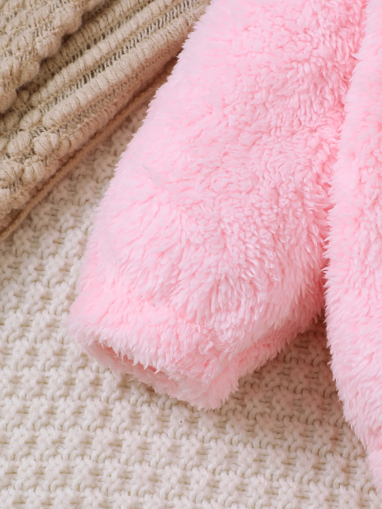 Autumn And Winter Pink Fluffy Set Baby Girls Cute Cartoon Bunny Figure Hooded Long Sleeve Hoodie Elastic Waist Solid Color Pants