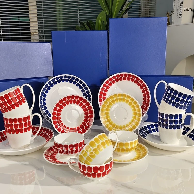 

Modern Minimalist Bone China Coffee Mug Cup and Saucer Set with Plate for Home Dining Kitchen Use