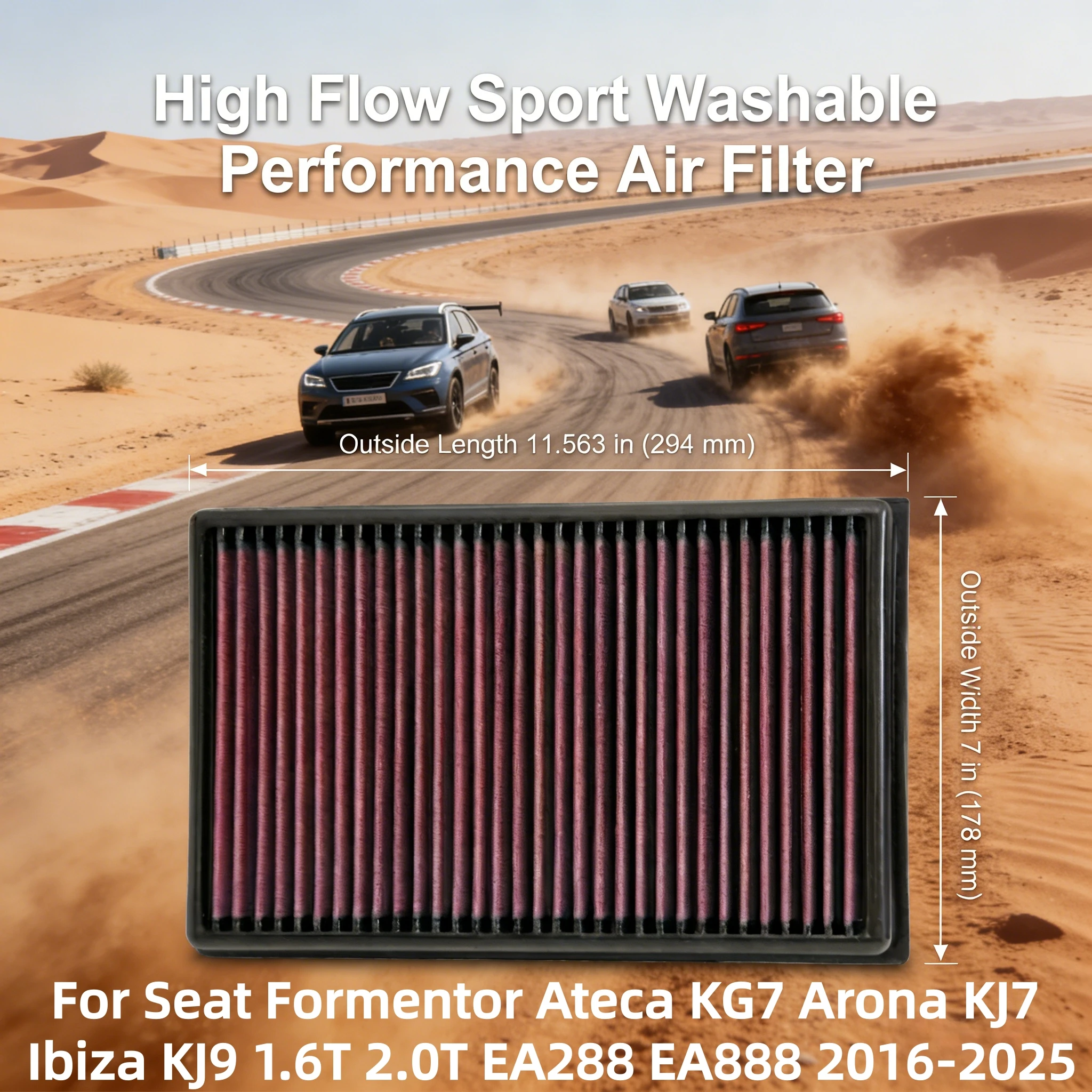 

For Seat Formentor Ateca KG7 Arona KJ7 Ibiza KJ9 1.6T 2.0T EA288 EA888 2016-2025 High Flow Sport Washable Performance Air Filter
