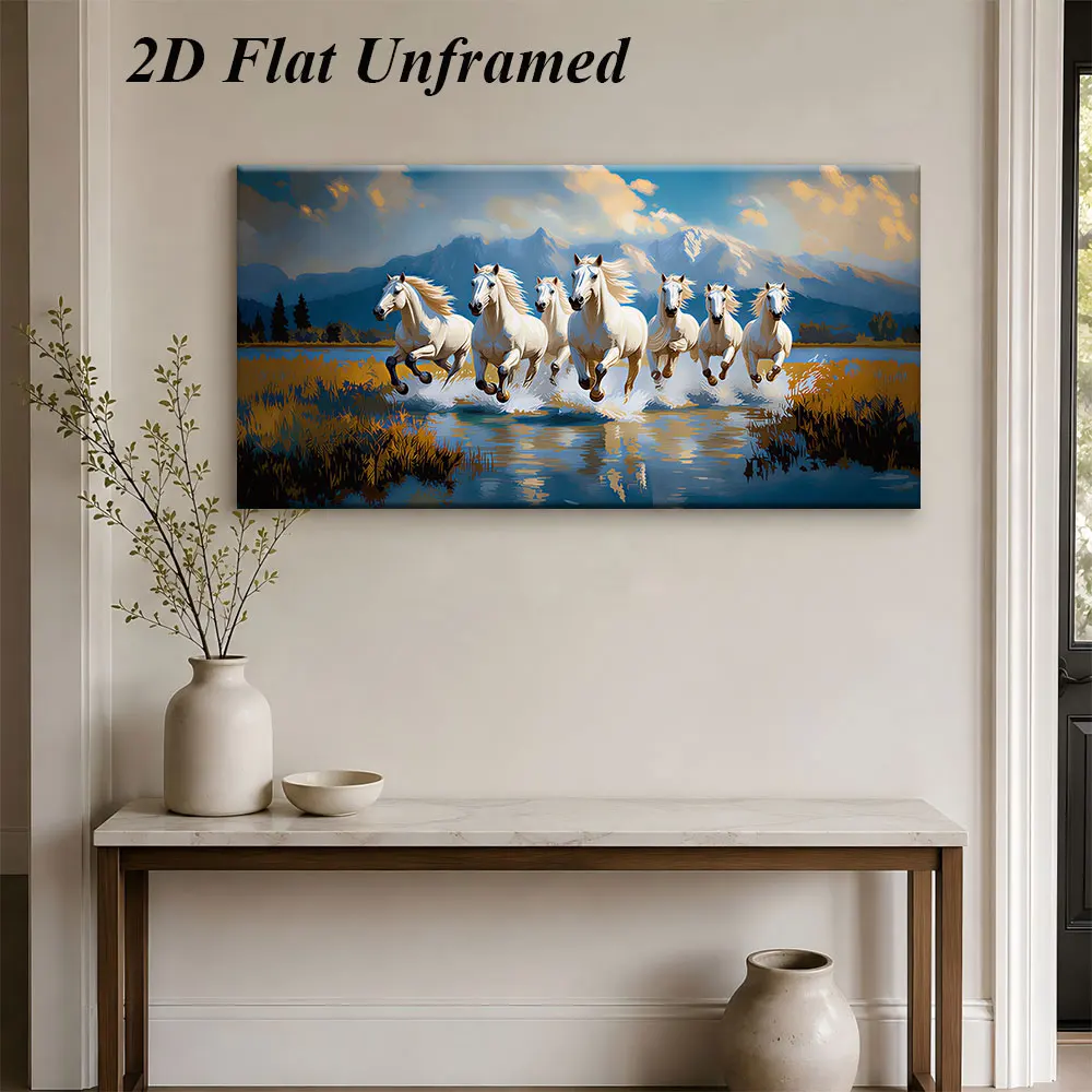 (1PC Unframe)1 piece of seven galloping horses, frameless decorative painting, modern minimalist living room, 2D plan