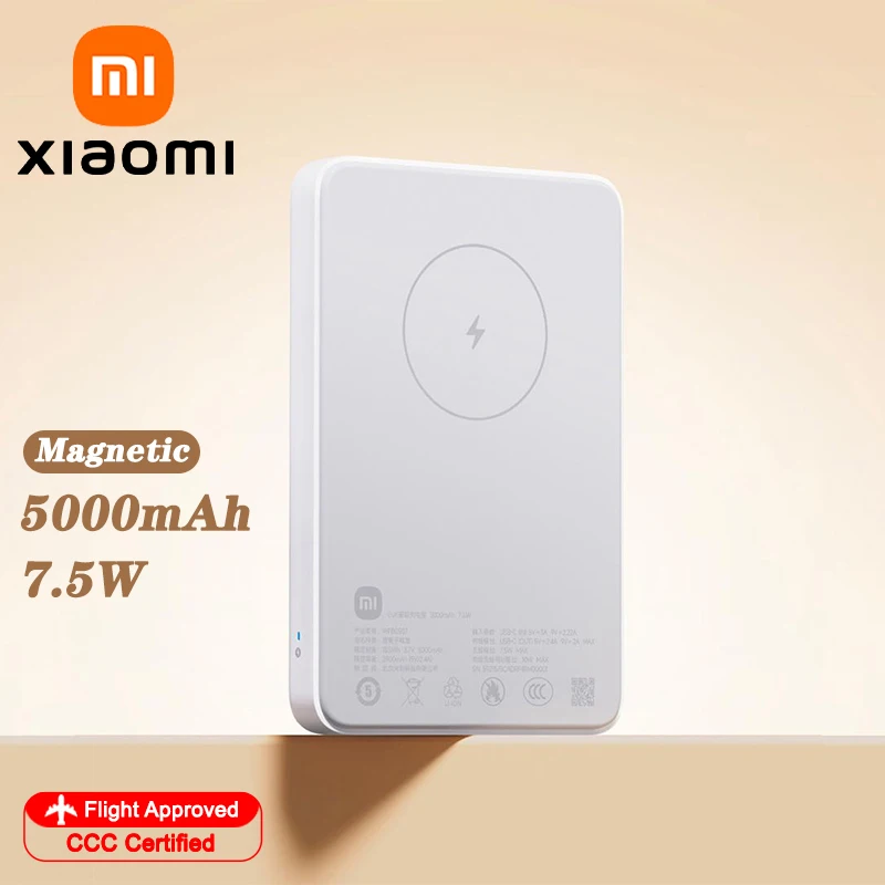 

Тонкий магнитный беспроводной аккумулятор XIAOMI, 5000 мАч, 7,5 Вт, USB-C, двусторонняя быстрая зарядка, портативный аккумулятор для iPhone 17 16 15 14