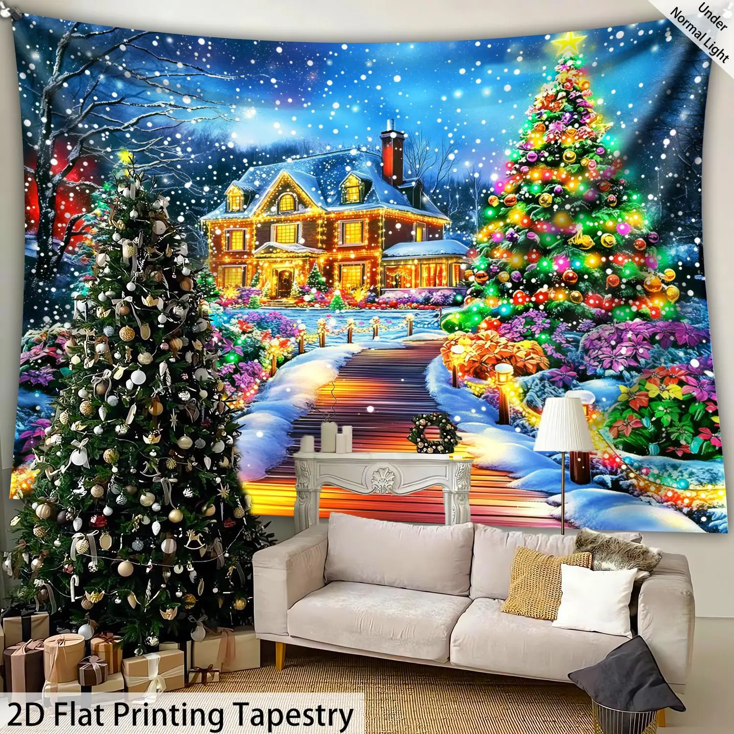 [2D Print] 1 pieza - Cálido y ensueño Invierno Navidad Casa de nieve Festival callejero Paisaje HD Digital