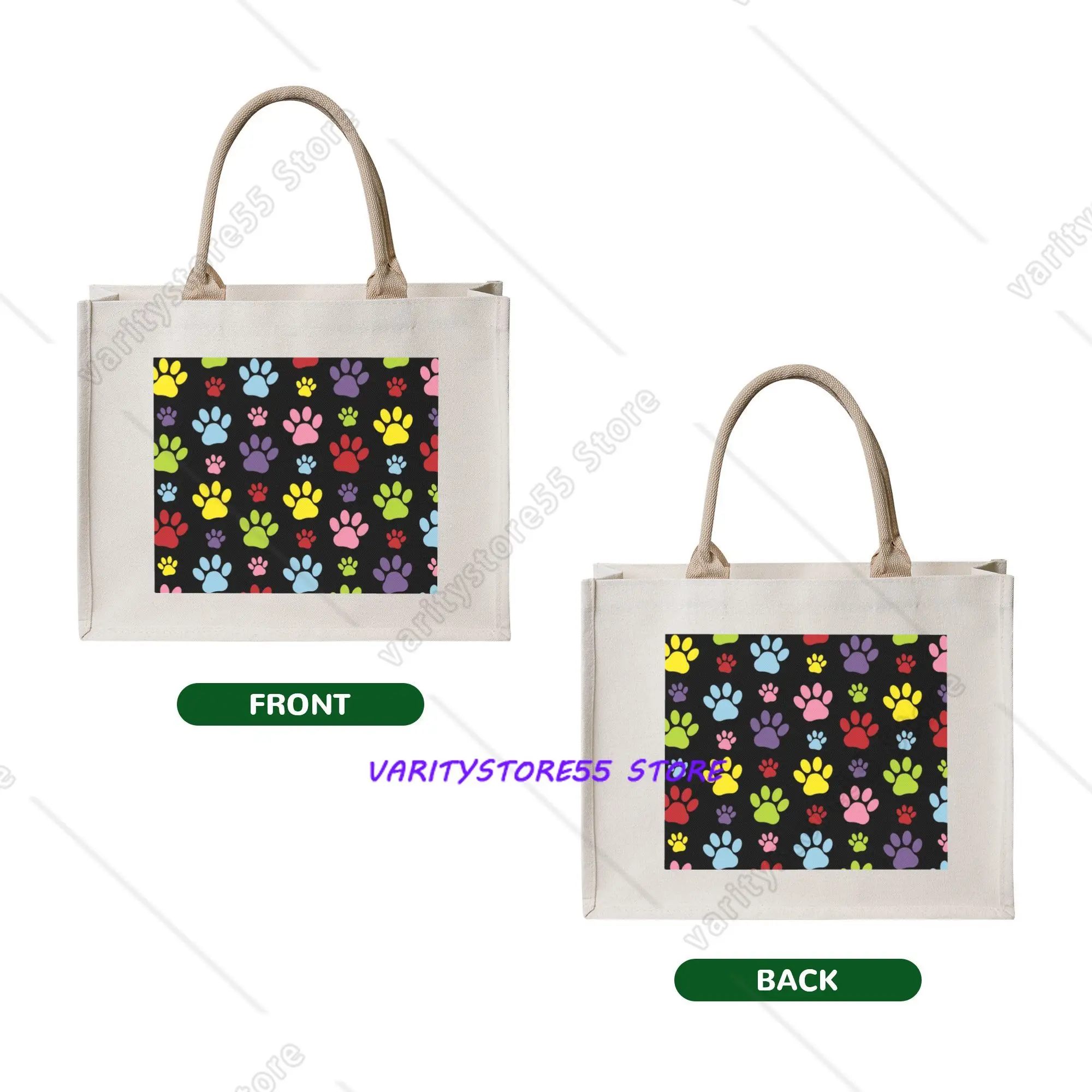 Fashion Colorful Paws Pattern Shopping Tote Bag Portable Dog Paw Prints Pet Groceries Shopper Shoulder Bag