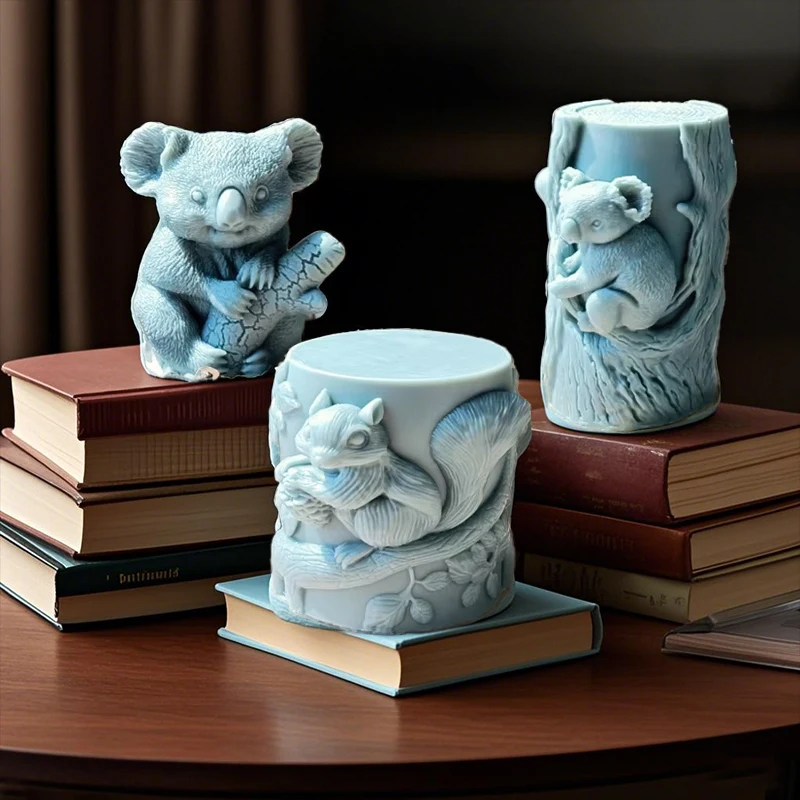 ثلاثية الأبعاد السنجاب تناول كوز الصنوبر كوالا على فرع الإغاثة عمود قالب شمع اسطوانة قالب من السيليكون لتقوم بها بنفسك الروائح الشمع الجص الراتنج #2