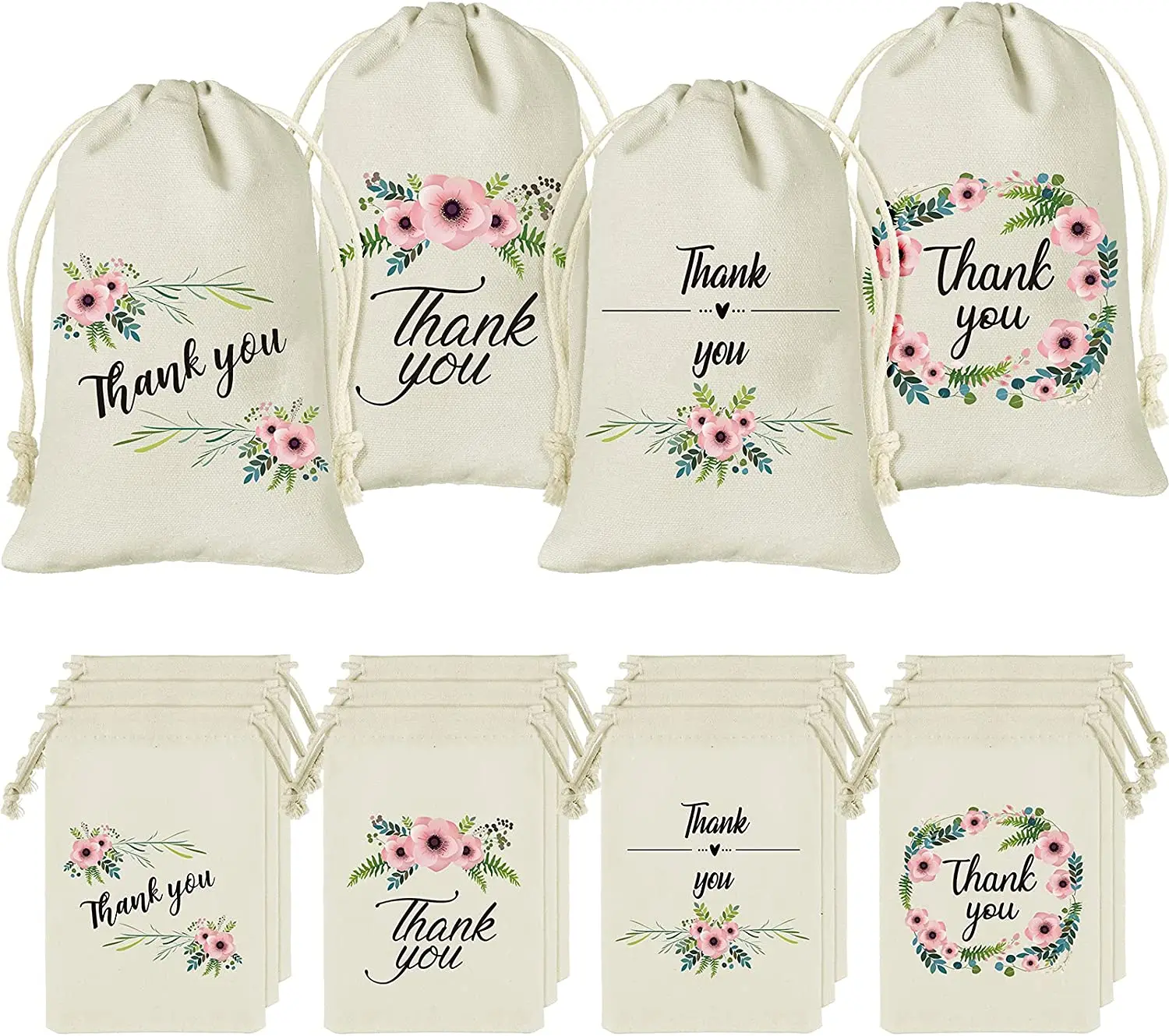 20 Pcs Thank You Burlap Bags with Drawstring 6 x 4 Inches Party Favor Gift Bags Burlap Gift Treat Goodies Bags for Weddings, Bri