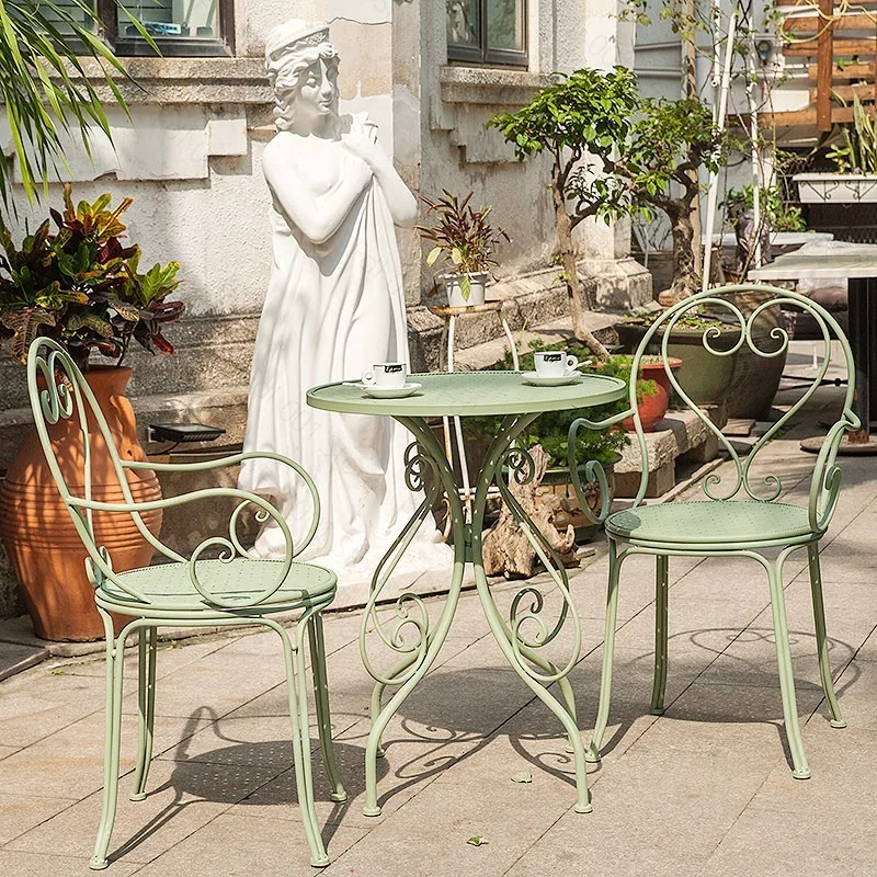 European Iron Open-air Patio Furniture Outdoor Set for Home Garden Furniture Sets Minimalist Balcony Outdoor Table and Chair Set