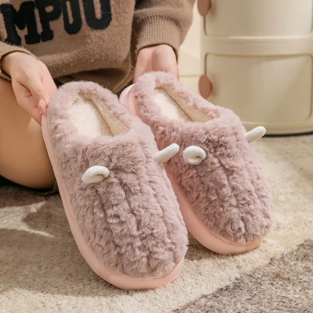 1 Pair Comfortable Non-Slip Cotton Slippers Cotton Lining Warm Winter Warm Slippers Couple Slippers Home Wear