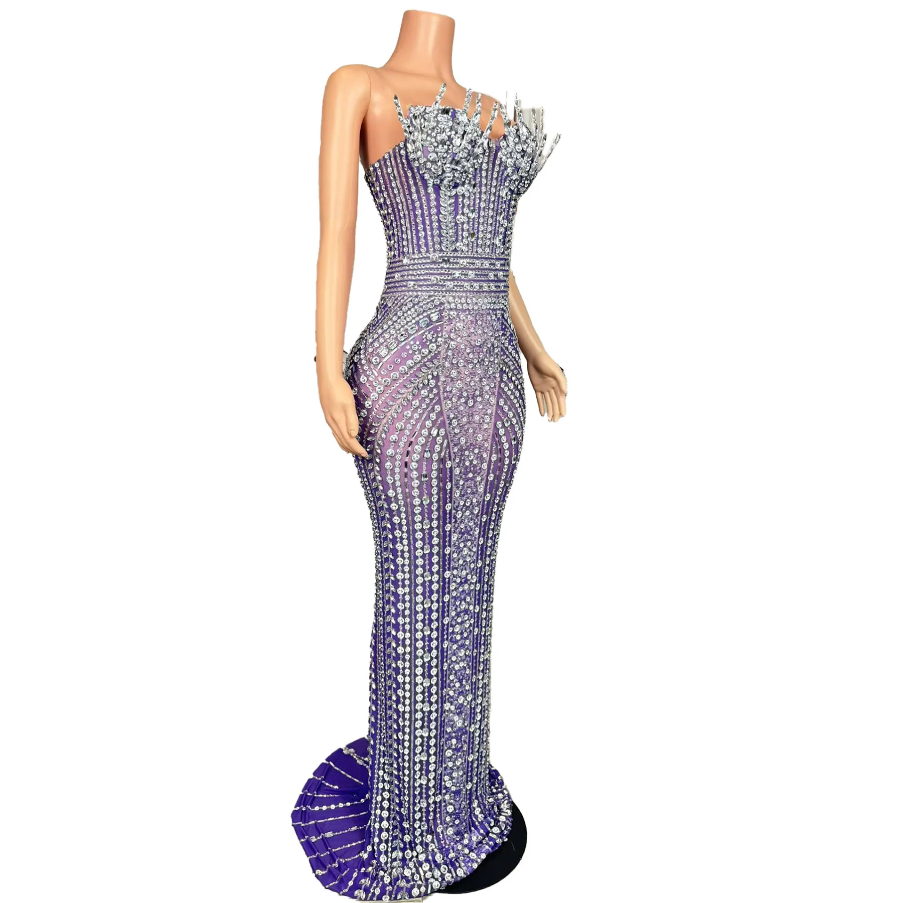 

Bazhuayu элегантное женское элитное вечернее платье со стразами фиолетового цвета, прозрачное сетчатое платье без бретелек, платье для банкета, дня рождения