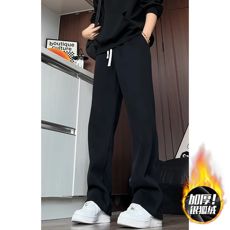 Pantalones Hombre موضة الشتاء سميكة الدافئة الرياضة SweatPants الرجال الملابس حجم كبير مستقيم الرجال بناطيل كاجوال فضفاضة 5XL-M