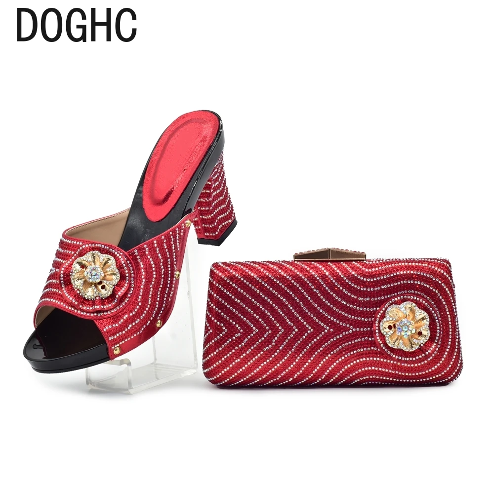 

New Arrival Italian Ladies Shoes and Bag Set Decorated with Rhinestone Italy Shoe and Bag Set Bridal Shoes Heels Women Luxury