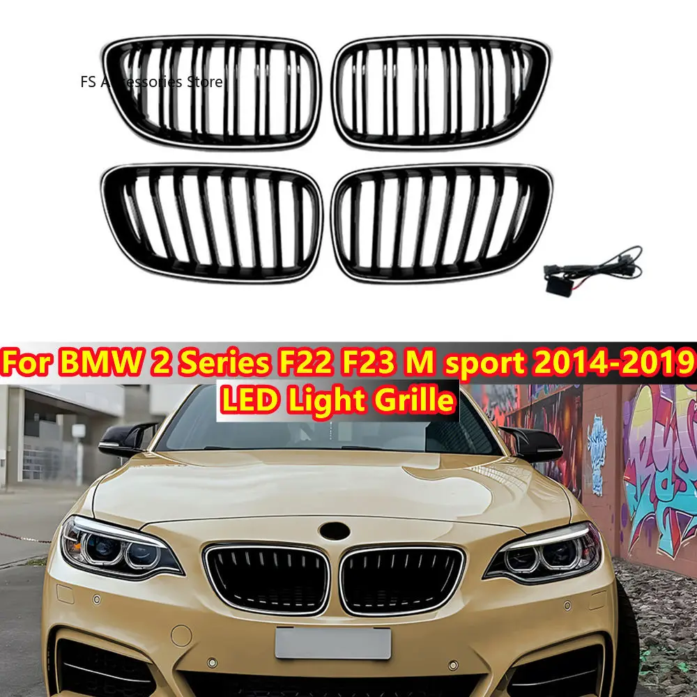 

Glossy Black Racing LED Grills Light Grid For BMW 2 Series F22 F23 F87 M2 M Sport 2014-2019 Led Grille Front Kidney Grille