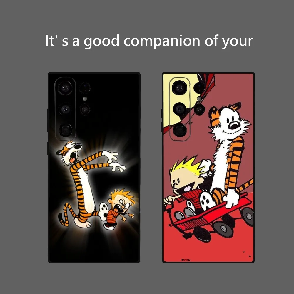 Cartoon C-Calvin And H-Hobbes Phone Case for Samsung Galaxy S24 Ultra S22 S23 Ultra S21 S20 5G Protective Soft Silicone TPU