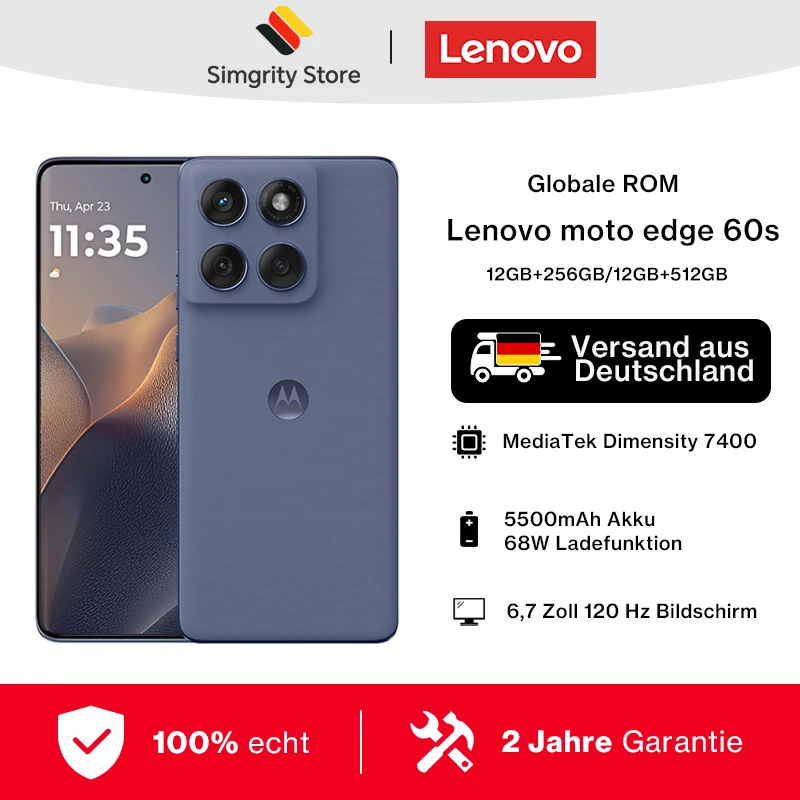 Global ROM Lenovo moto edge 60s motorola edge 60s MTK Dimensity 7400 �cran 6,7 pouces 120 Hz Batterie 5500 mAh Charge 68 W NFC CN Version Motorola edge 60 fusion
