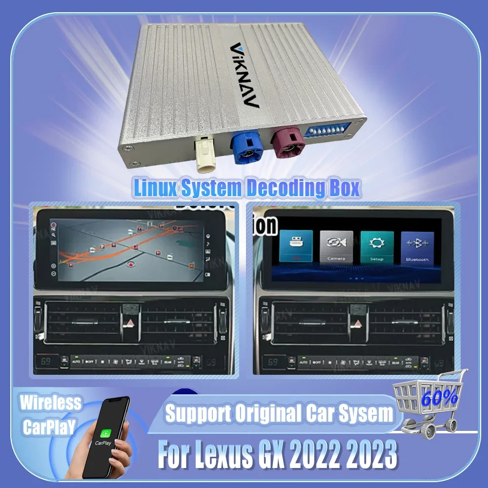 Viknav Linux Interface Decoding Box Fit For Lexus GX 2022 2023 Android Auto Wireless Apple CarPlay Upgrade Decoder Box